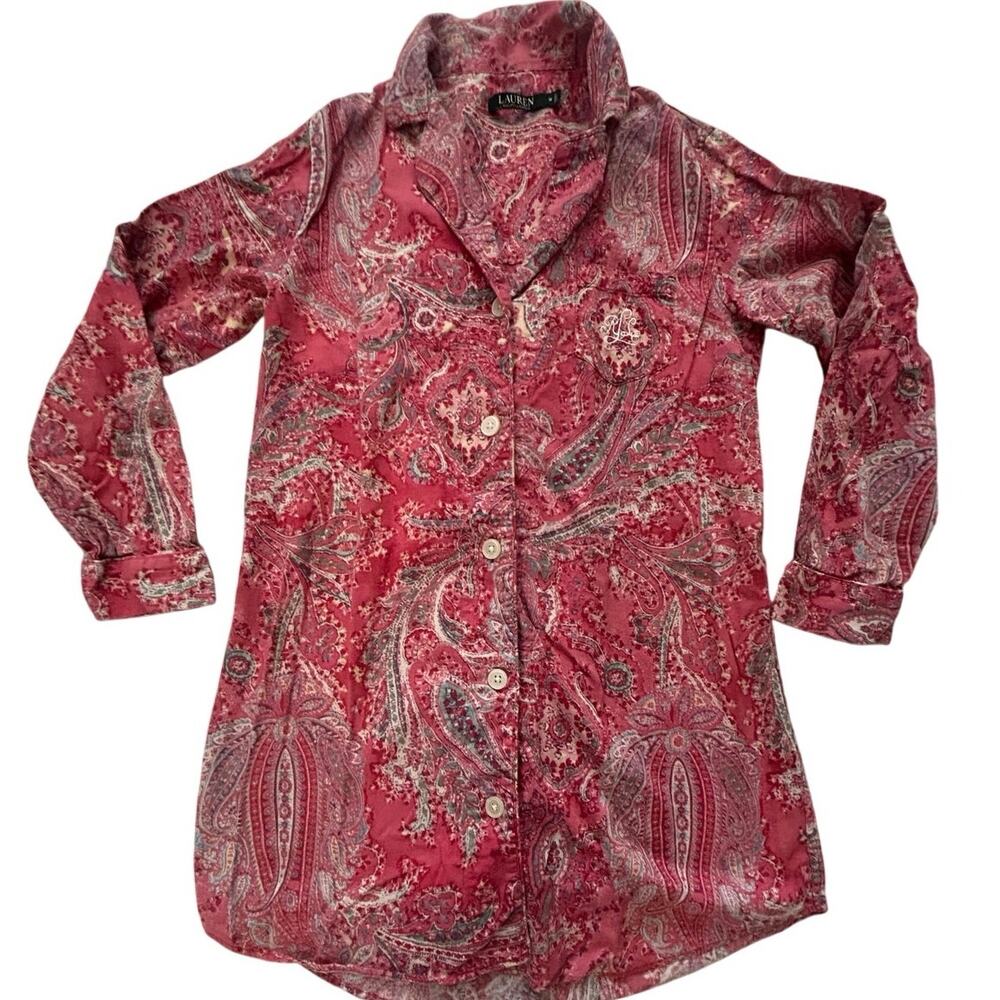 Lauren Ralph Lauren Paisley Button Down Shirt Women M Pink Cotton
